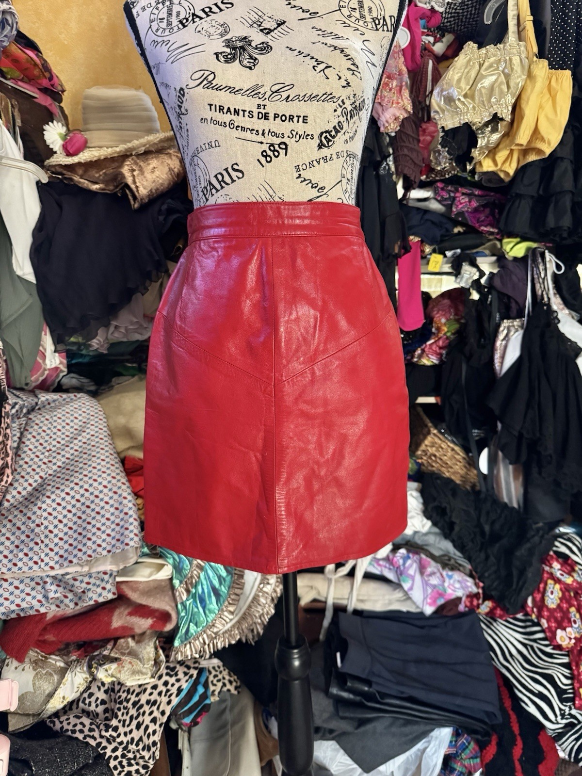 Vtg Siena Red Leather High Waist Pencil Skirt Mini Buttery Soft 80s S W 27