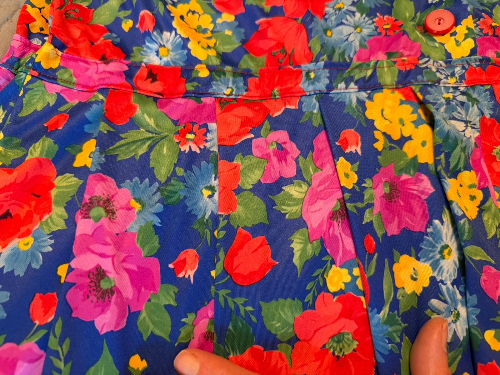 Vintage Custom Mod Floral Stretch Pullover Pleated A-line Shirt Dress – L/XL