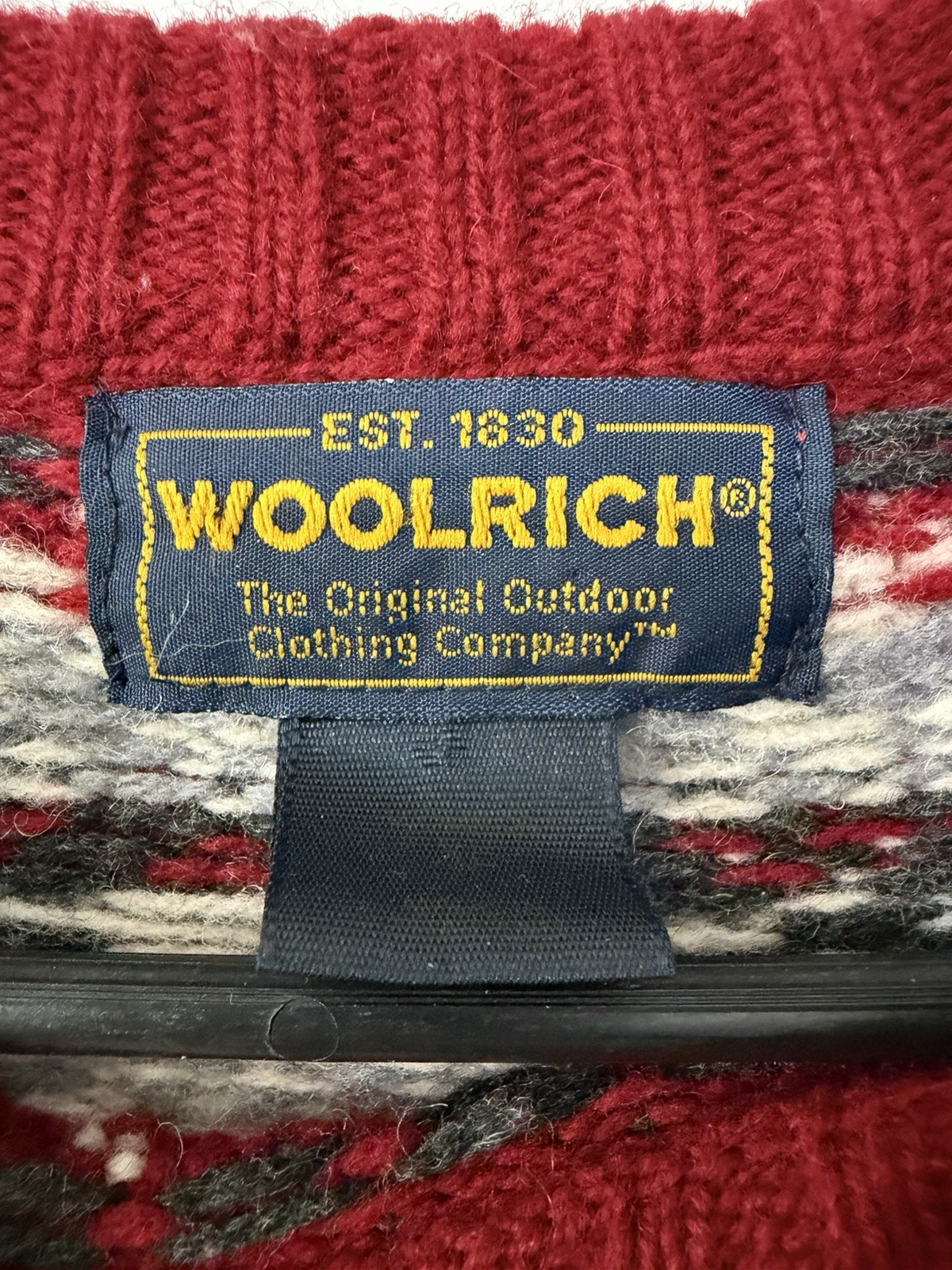 Vintage Woolrich Fair Isle Ruby Red Knit Sweater 100% Lambs Wool Size XL