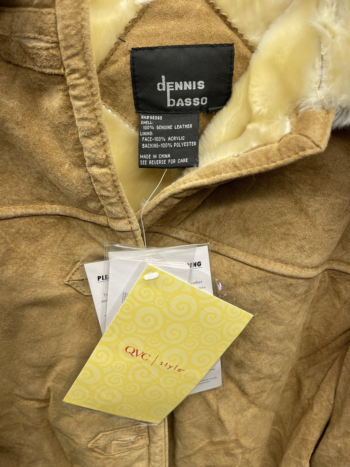 Women’s Vintage Dennis Basso Genuine Leather Coat Faux Fur Jacket Size L NEW NEW