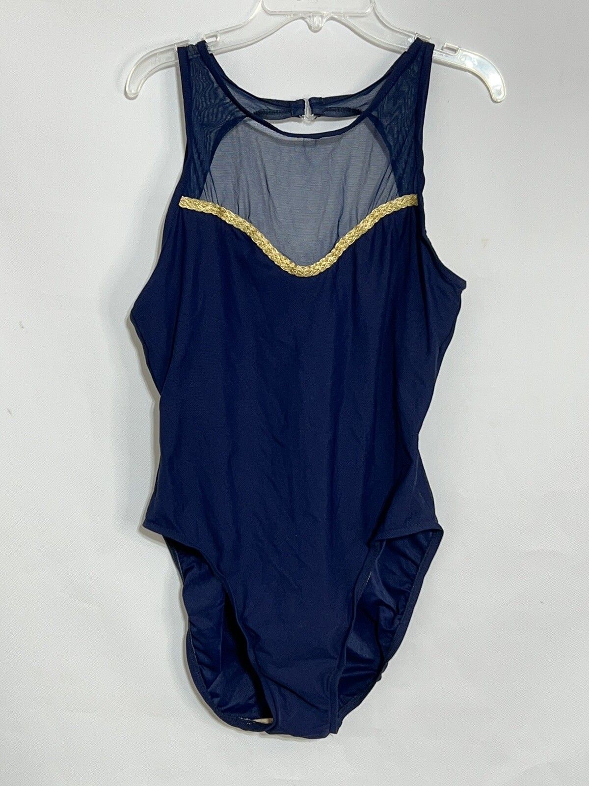 Vintage Kathy Ireland womens 13/14 Navy Blue mesh gold one piece swimsuit
