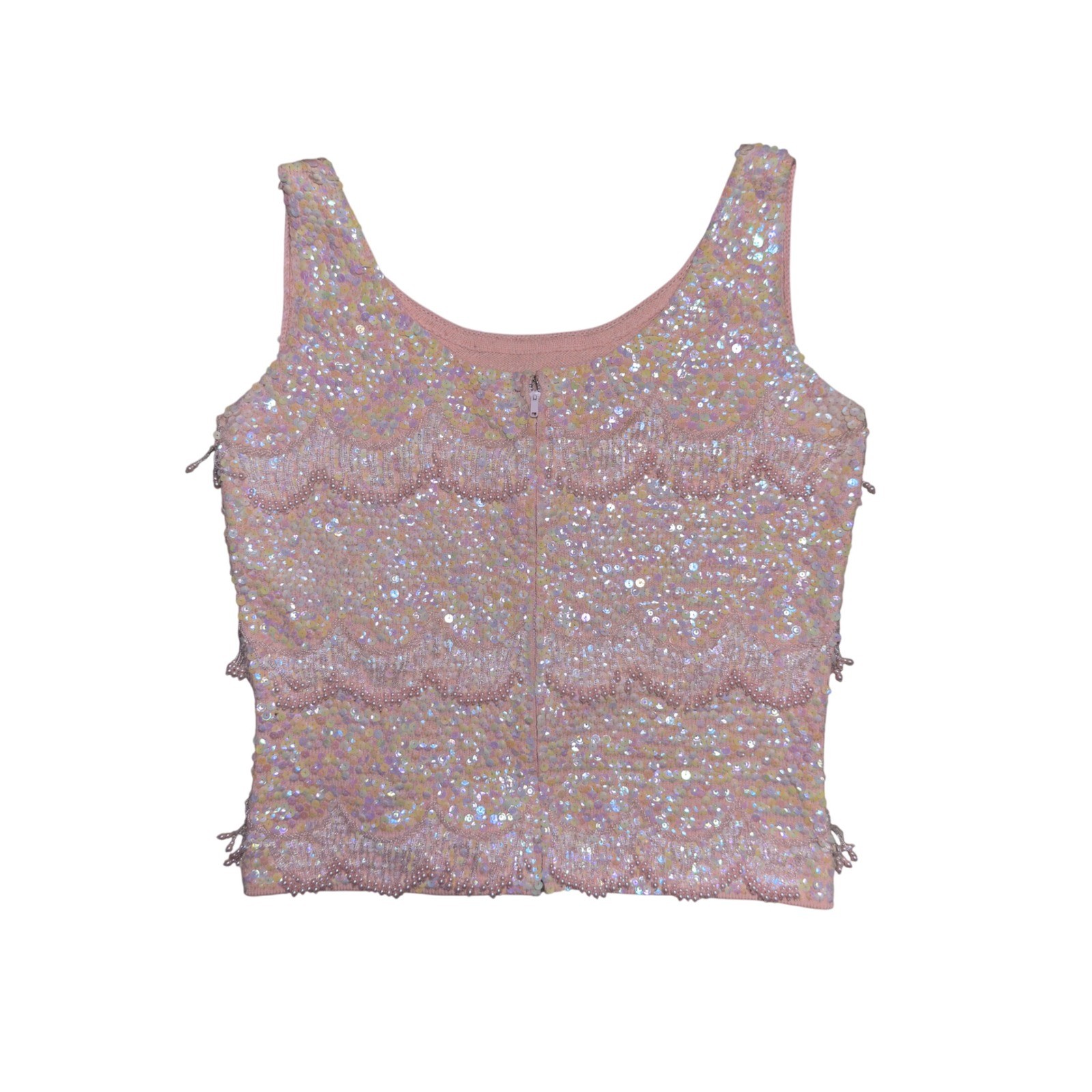 Vintage Hand Beaded Wool Sequin Shell Top