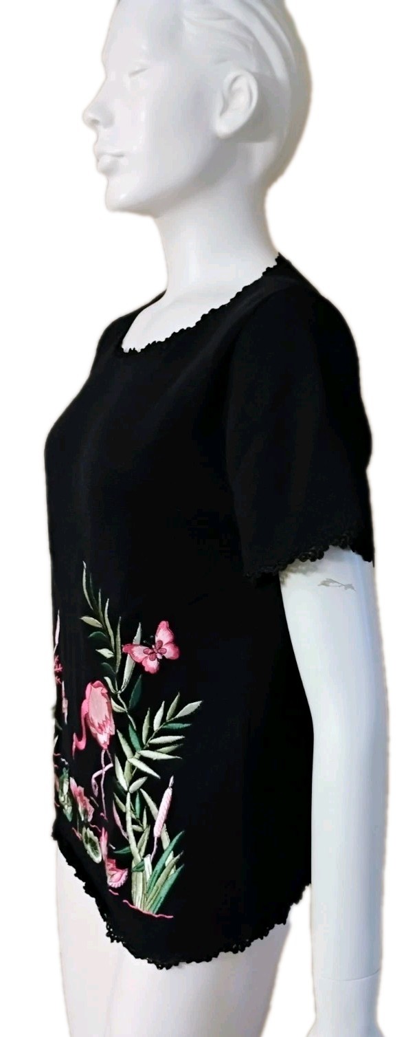VTG 80’s Coastal Grandma’s „Jenny” Black with Embroidered Flamingo 🦩 & Frog M