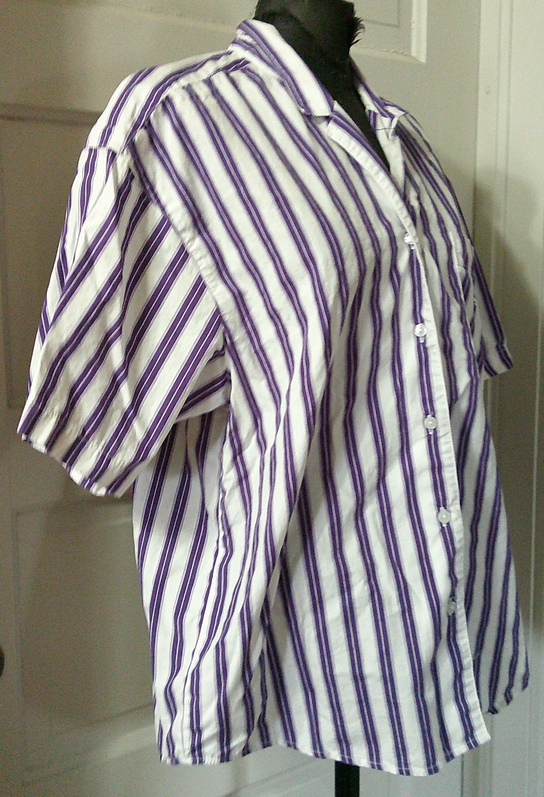 80’s DOCKERS SS Purple Stripe Button Up Shirt Top Blouse L