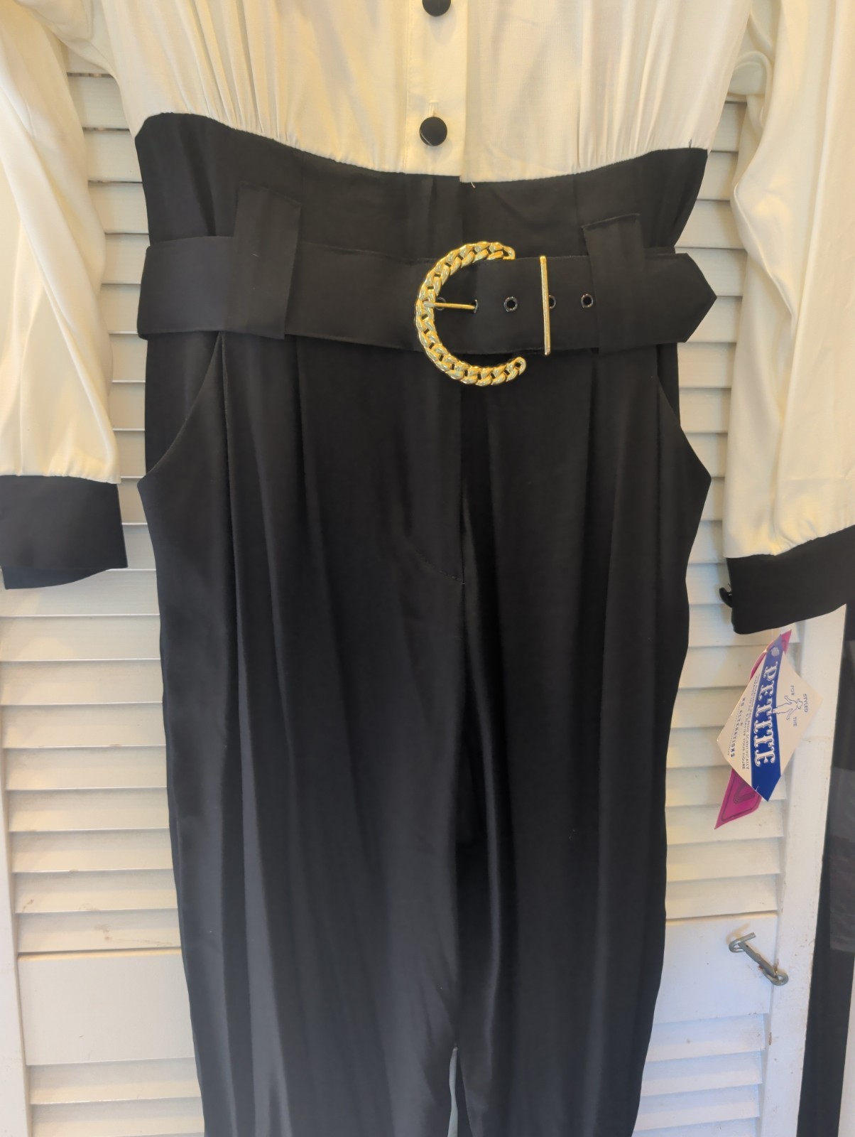 Vintage 80’s Menu Jumpsuit Black Cream Graphic Paint Design NWT Sz 3/4. W1