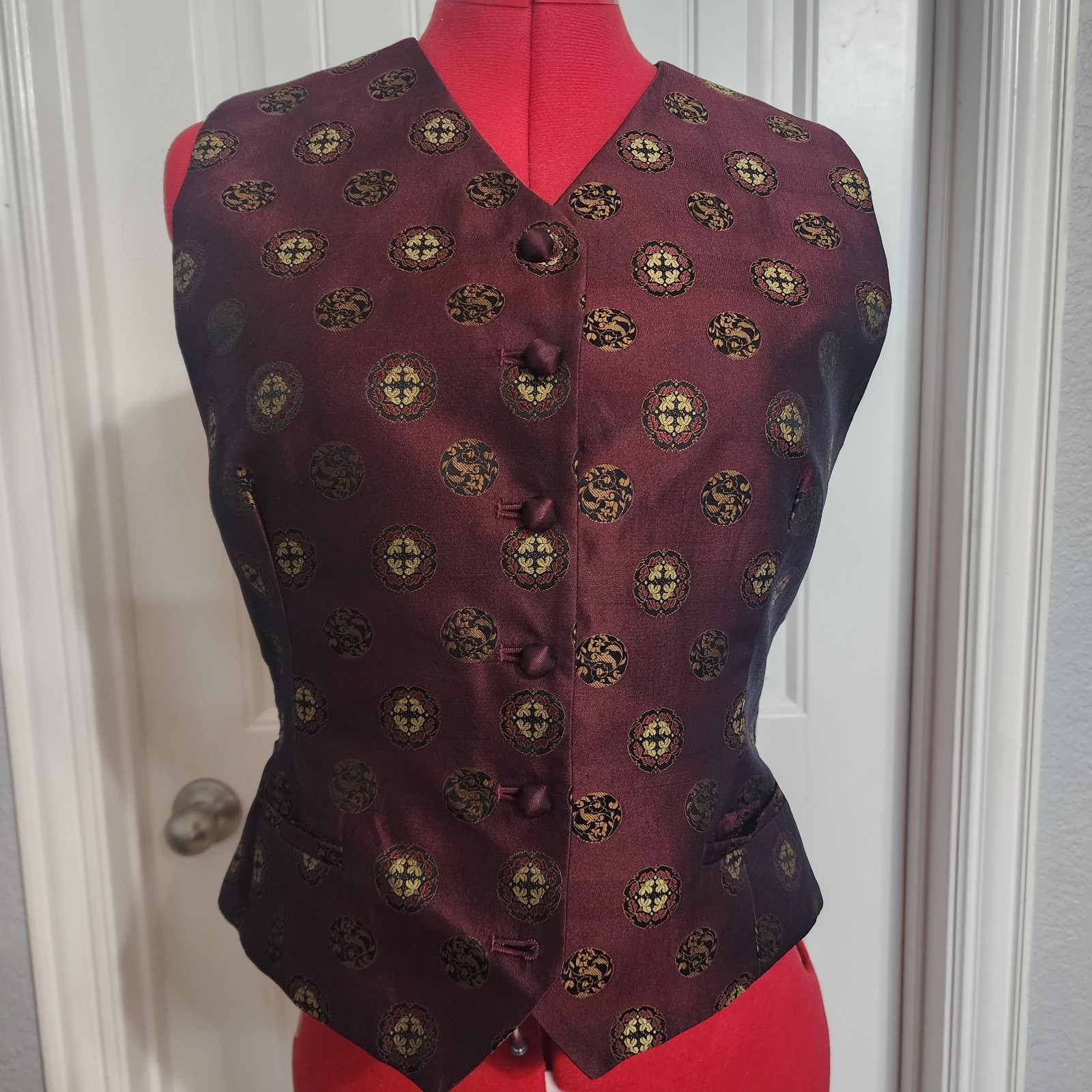 Vintage 90s Rena Rowan For Saville Brocade Vest Size 14