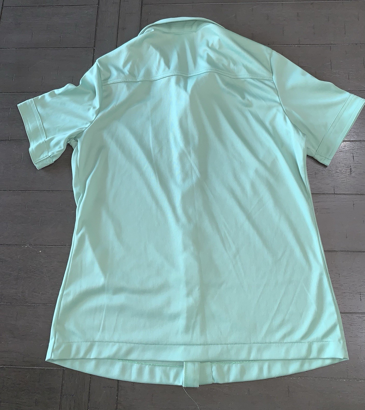 C1 80s Mint Green Button Up Blouse Short Sleeve Pointed Collar SZ 16 M/L SEARS
