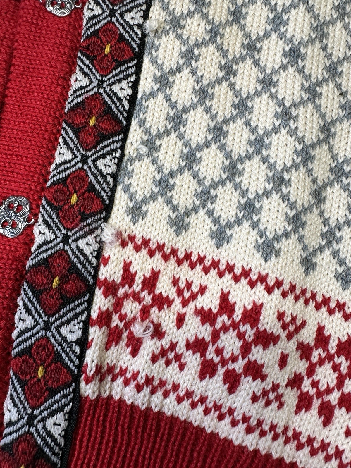 Dale of Norway Wool Cardigan Sweater Red White Nordic Knit Size S
