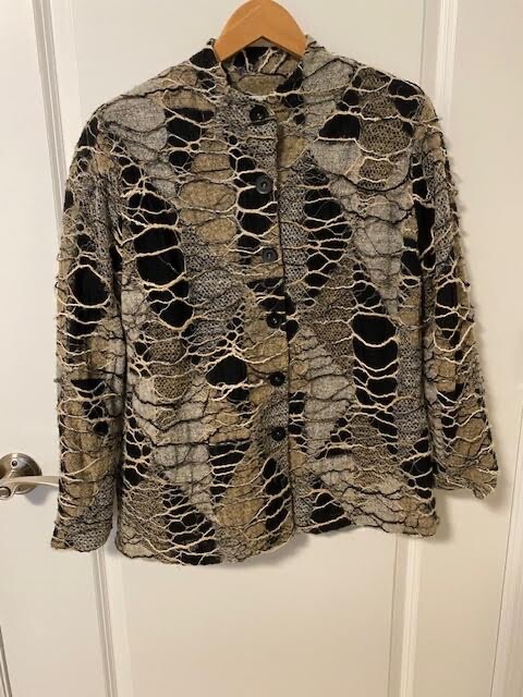 SALE VTG Emmelie Fully Lined Textural Jacket Black/Beige/Camel/Gray Women Medium