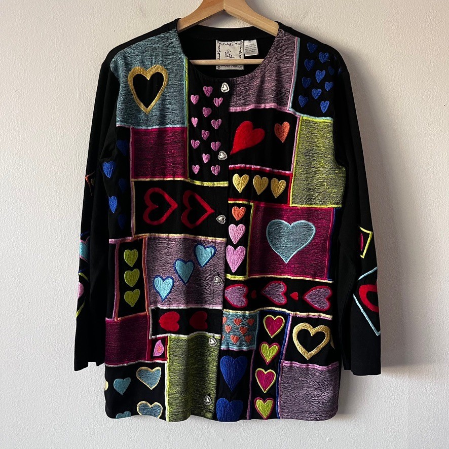 Michael Simon Lite Vintage Cardigan Embroidered Heart Patchwork size small