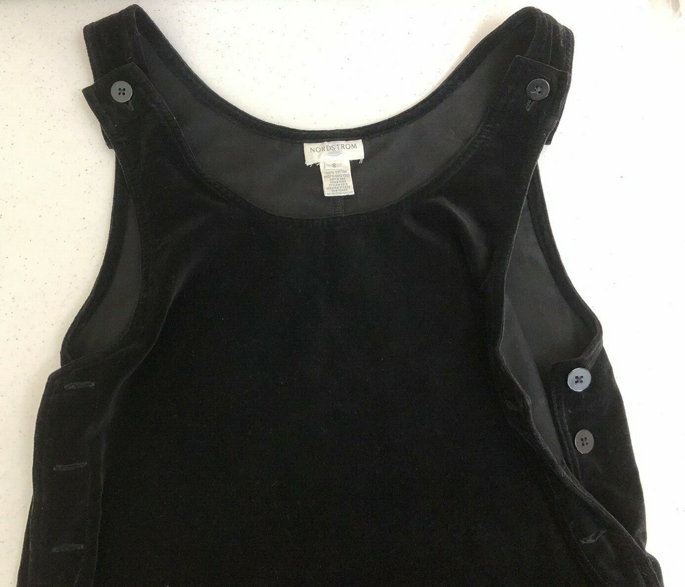 Vintage 70s Black Velvet Jumper Overall Dress Small S Women Pockets