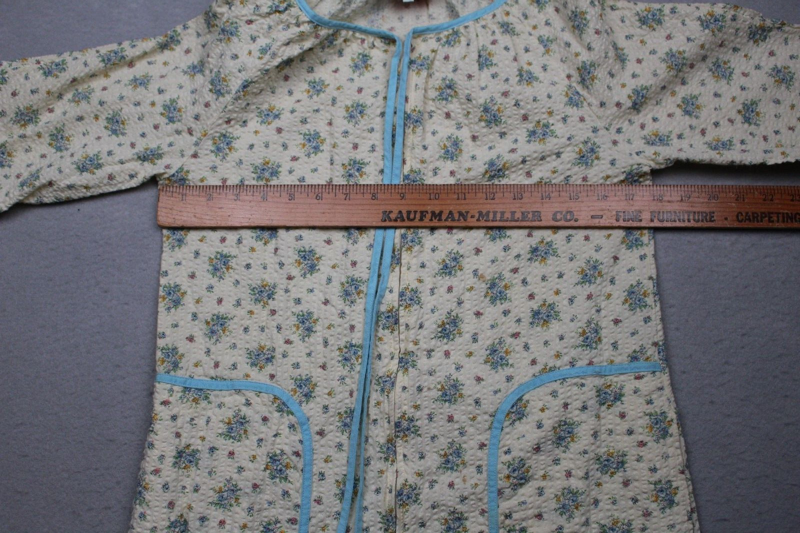 Vintage Keyloun Housecoat Nightgown Womens Small Floral Cotton Blue Yellow 1960s