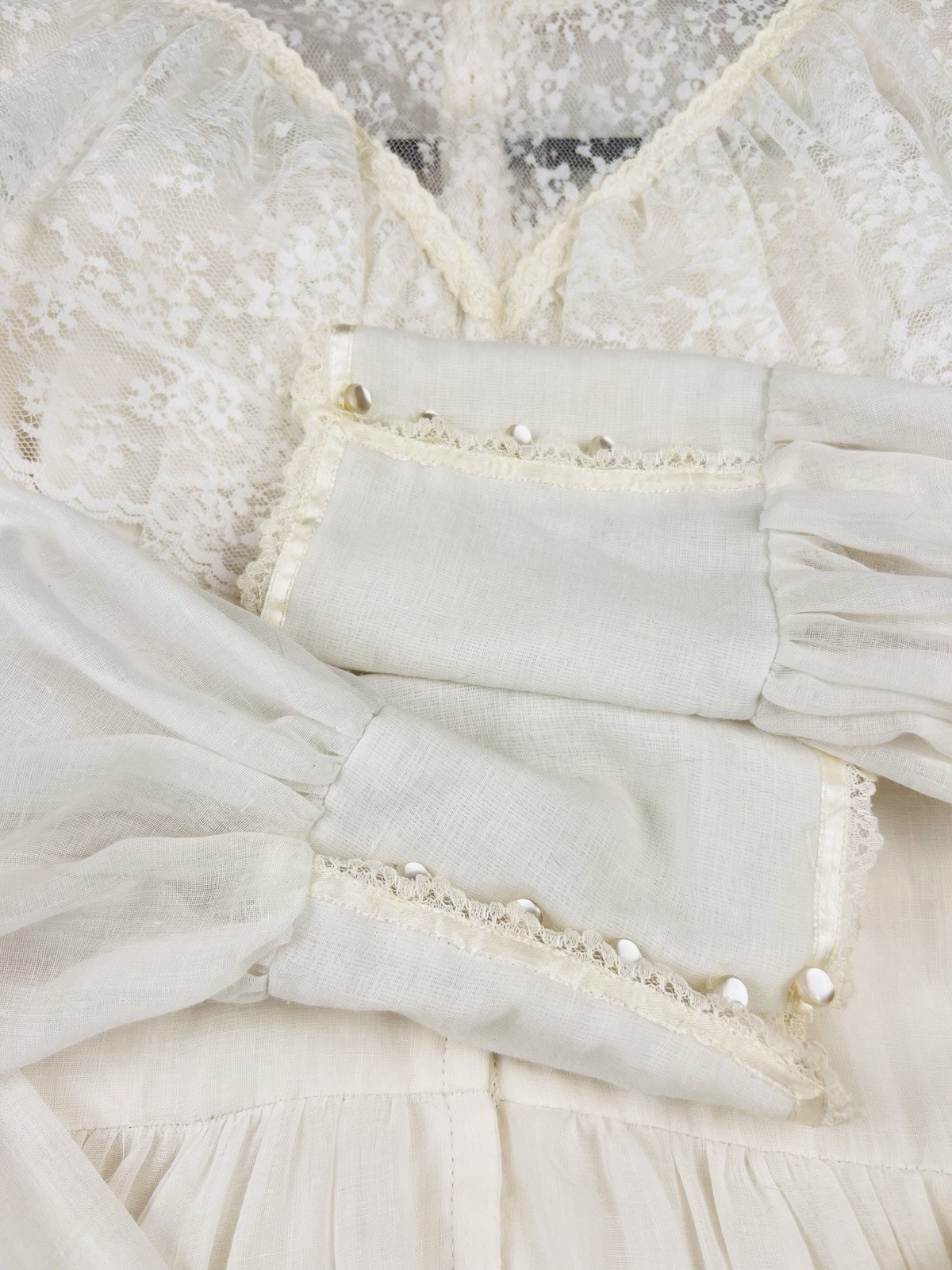 VTG 70s Candi Jones California Dress Ivory Prairie Lace Maxi Boho Cottagecore 11