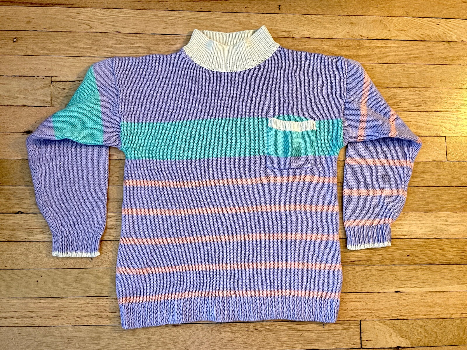 Vintage 80s Gitano Purple Pastel Knit Sweater Women Colorblock Girlhood Small