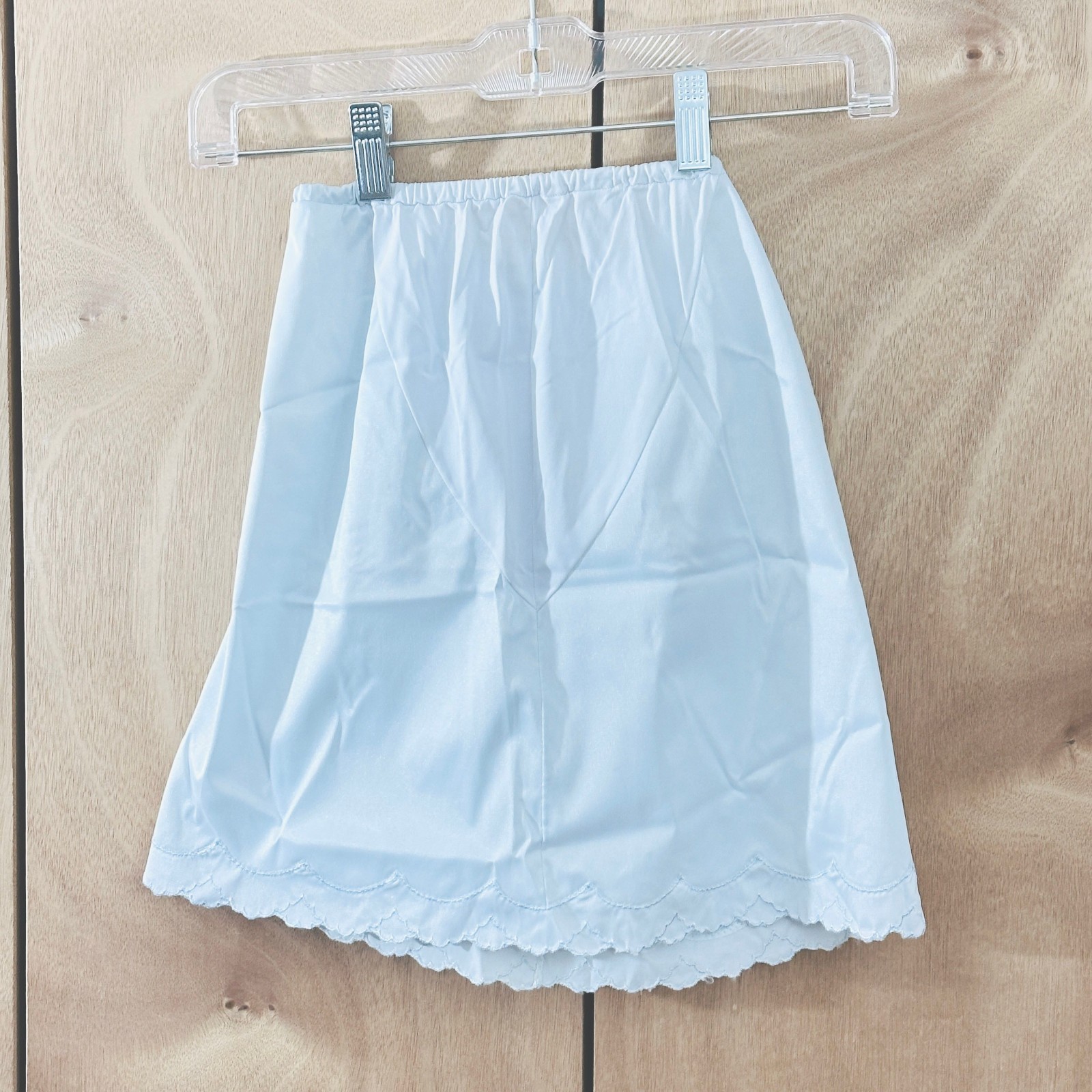 1960s Van Raatle Half Slip Ice Blue Sz Petite Nylon Scalloped Hem Made In USA