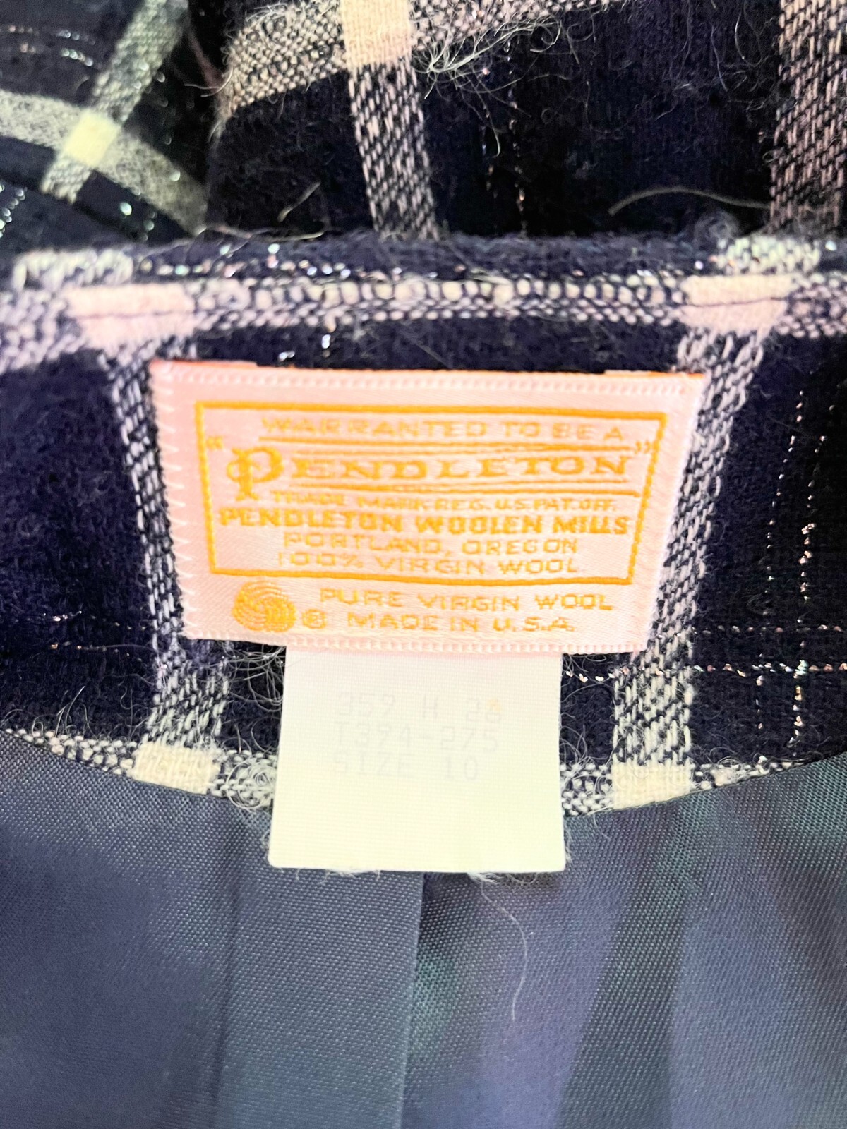 Vintage Pendleton Size 10 Button-Front Plaid Wool Jacket Blue Silver