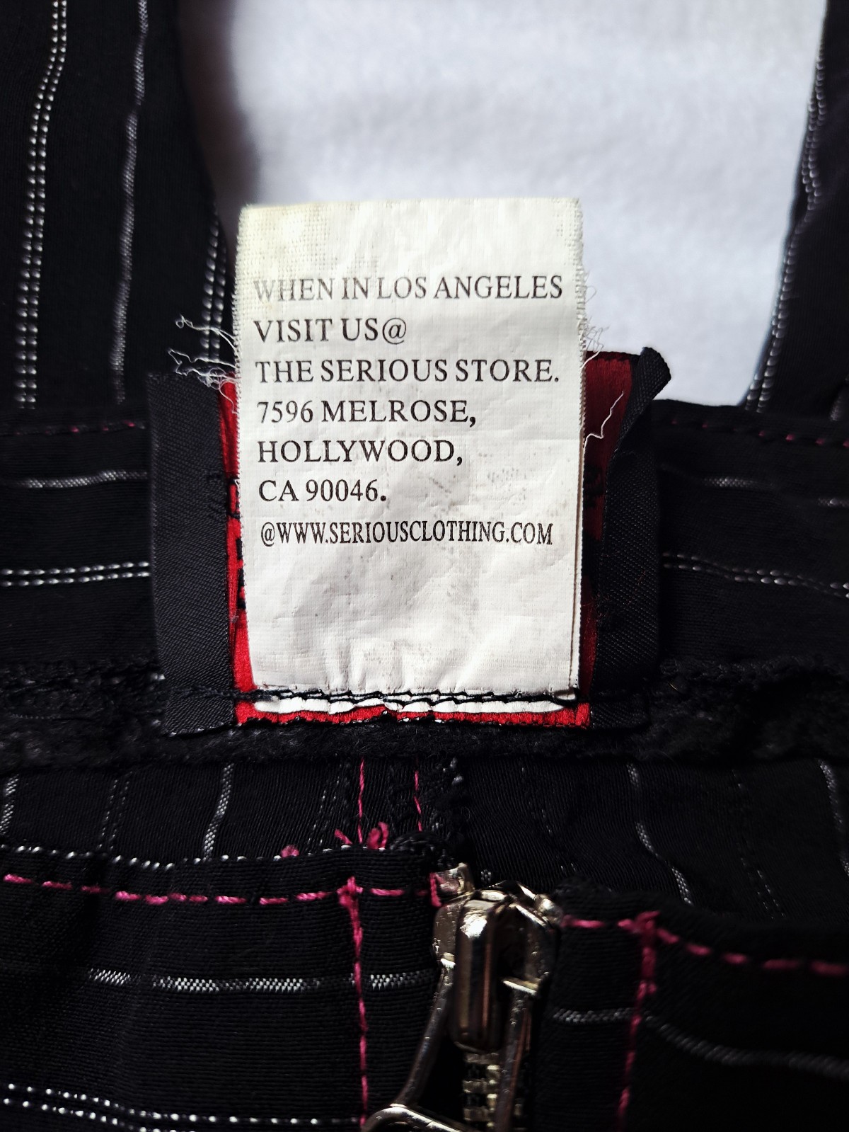 RARE VTG Serious Clothing Black Pink StretchPinstripe Bondage Capris Y2K size 13