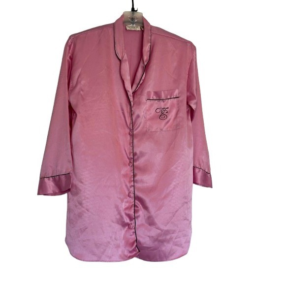 Vintage Victorias Secret Gold Label Pink Satin Nightshirt Button Front Small