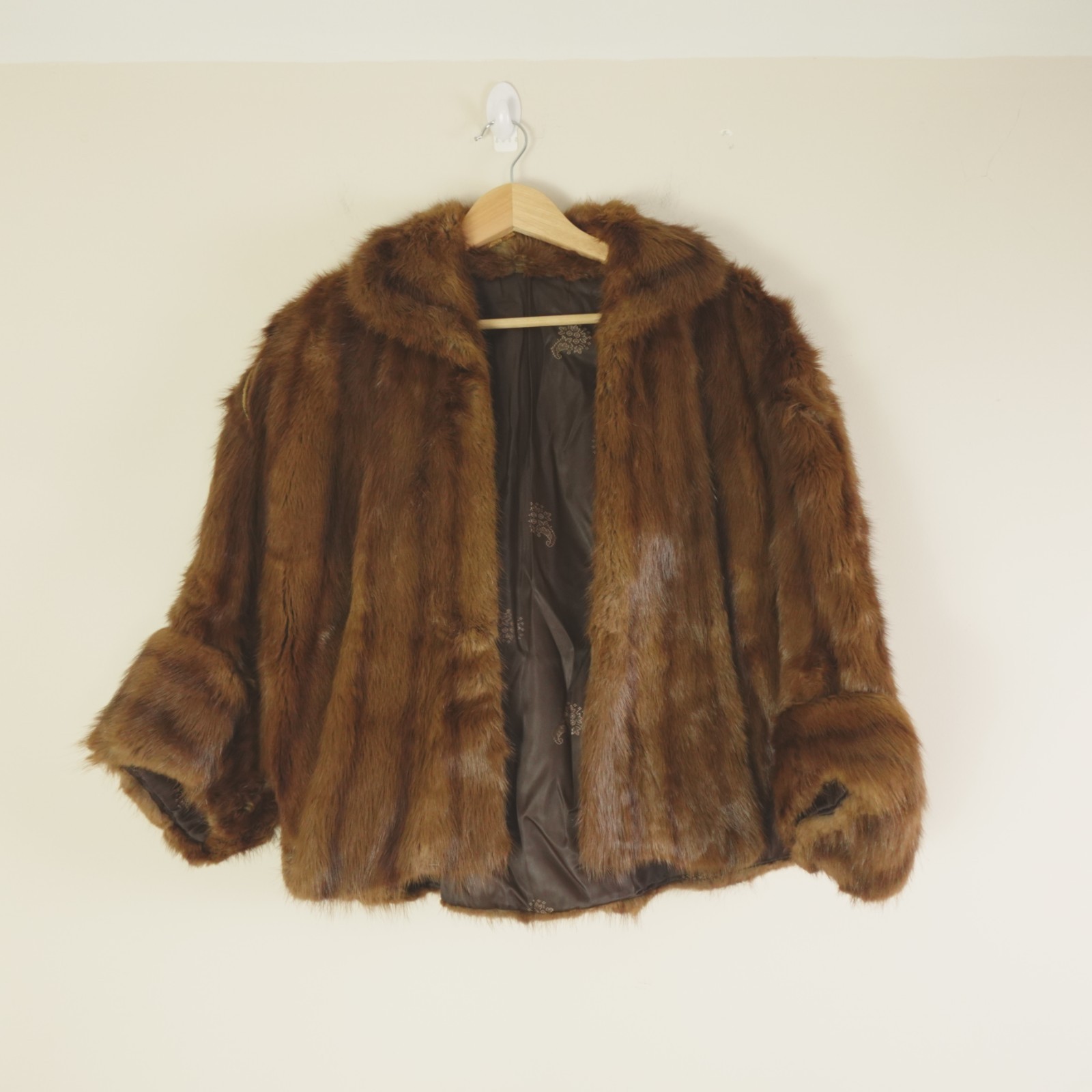 Vintage Mink Fur Jacket Capelet Short Swing Coat Brown Womens AS IS Repair Craft