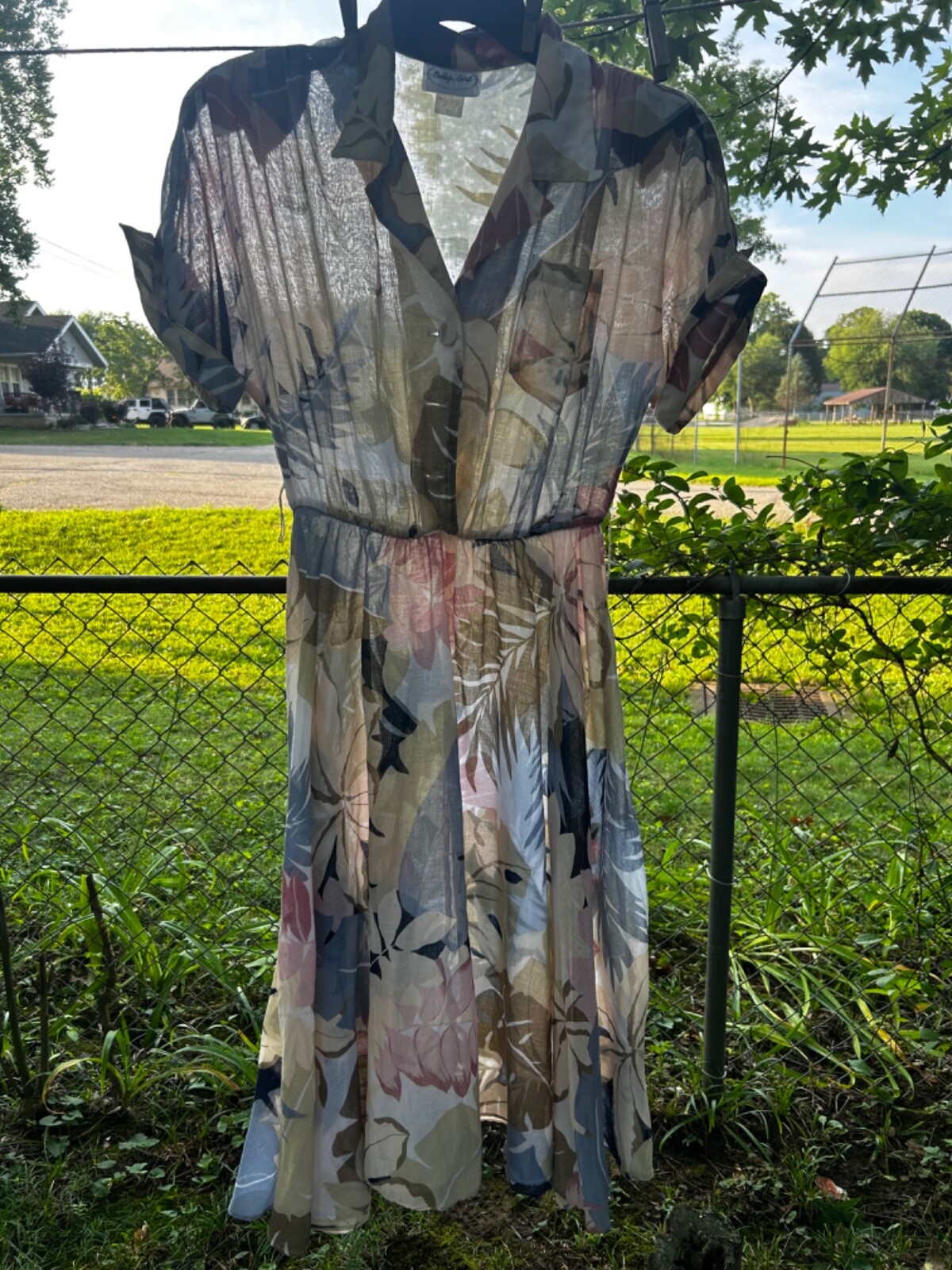Vintage Bobby’s Girl Rockabilly Pinup Sheer Swing Dress Tropical Flowers
