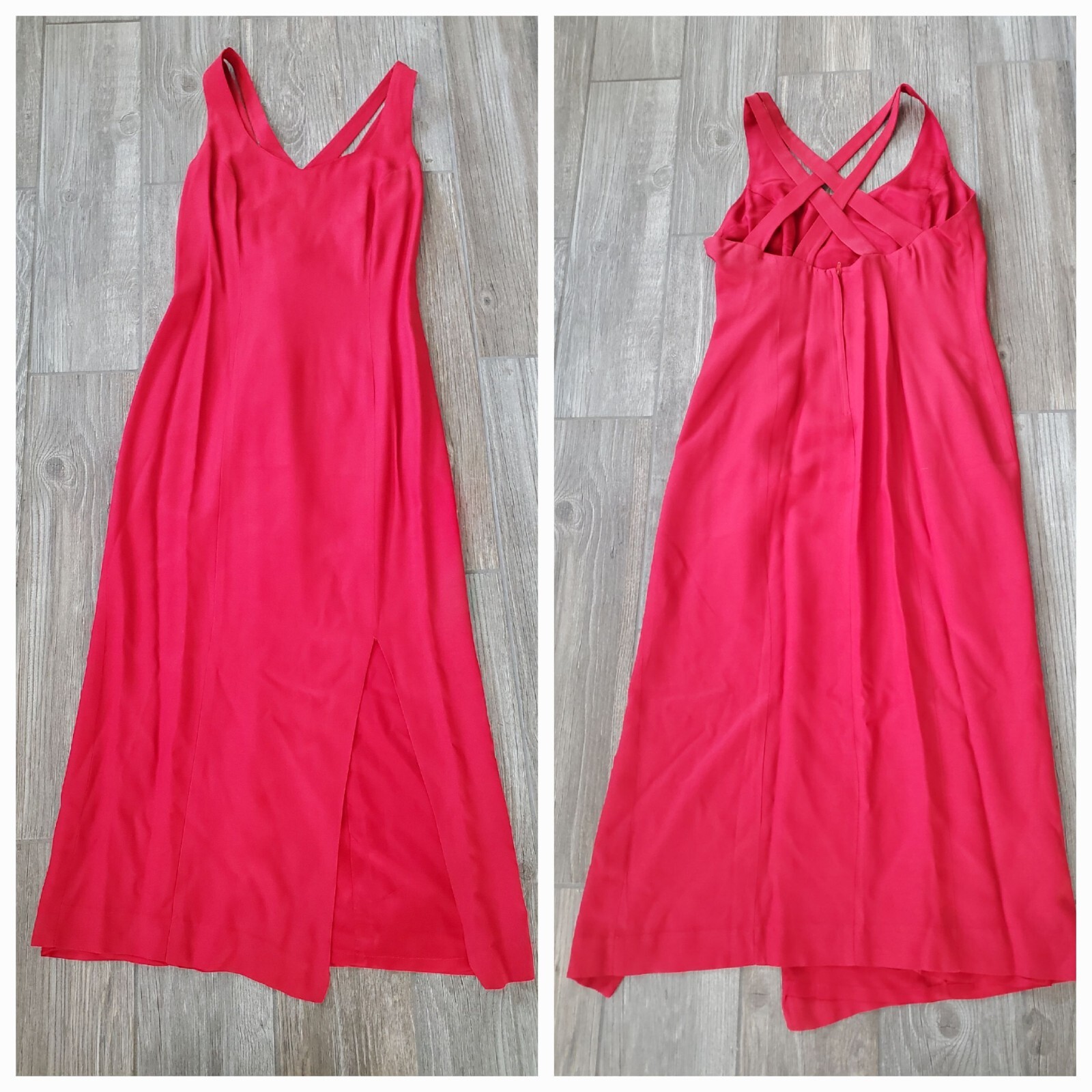 Vintage CDC Red Strapped Back Evening Dress W/Slit . Size 14. Made In USA