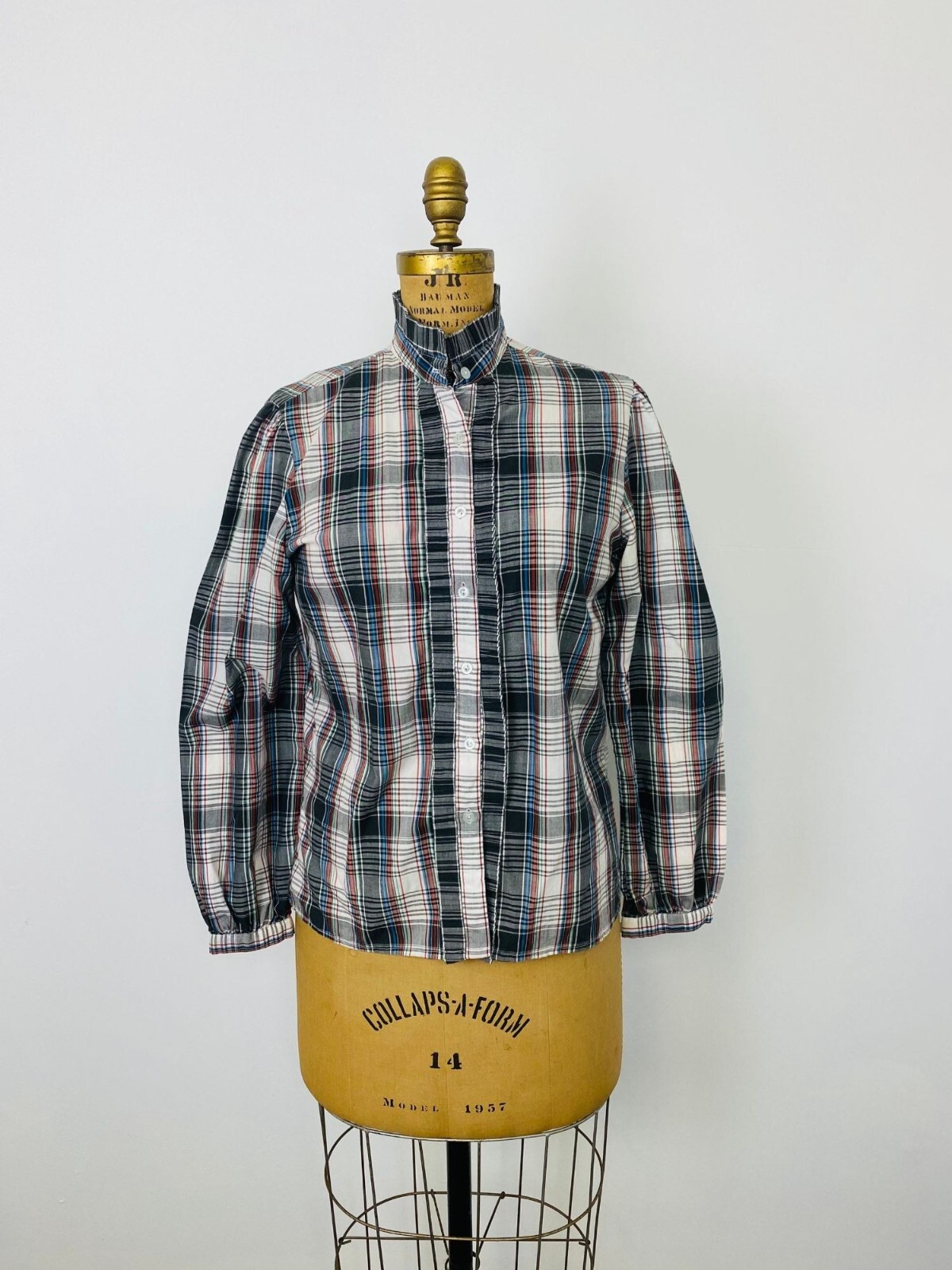 Vtg Queen’s Way Ruffle Plaid Blouse, Queen’s Way to Fashion Button Down Blouse