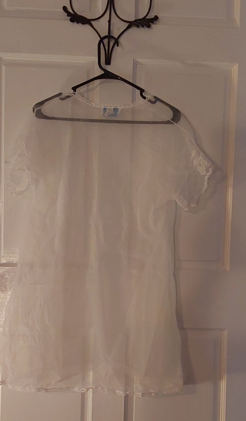 Vintage White Sheer Stardust Babydoll Robe/Bed Jacket/Duster Size L