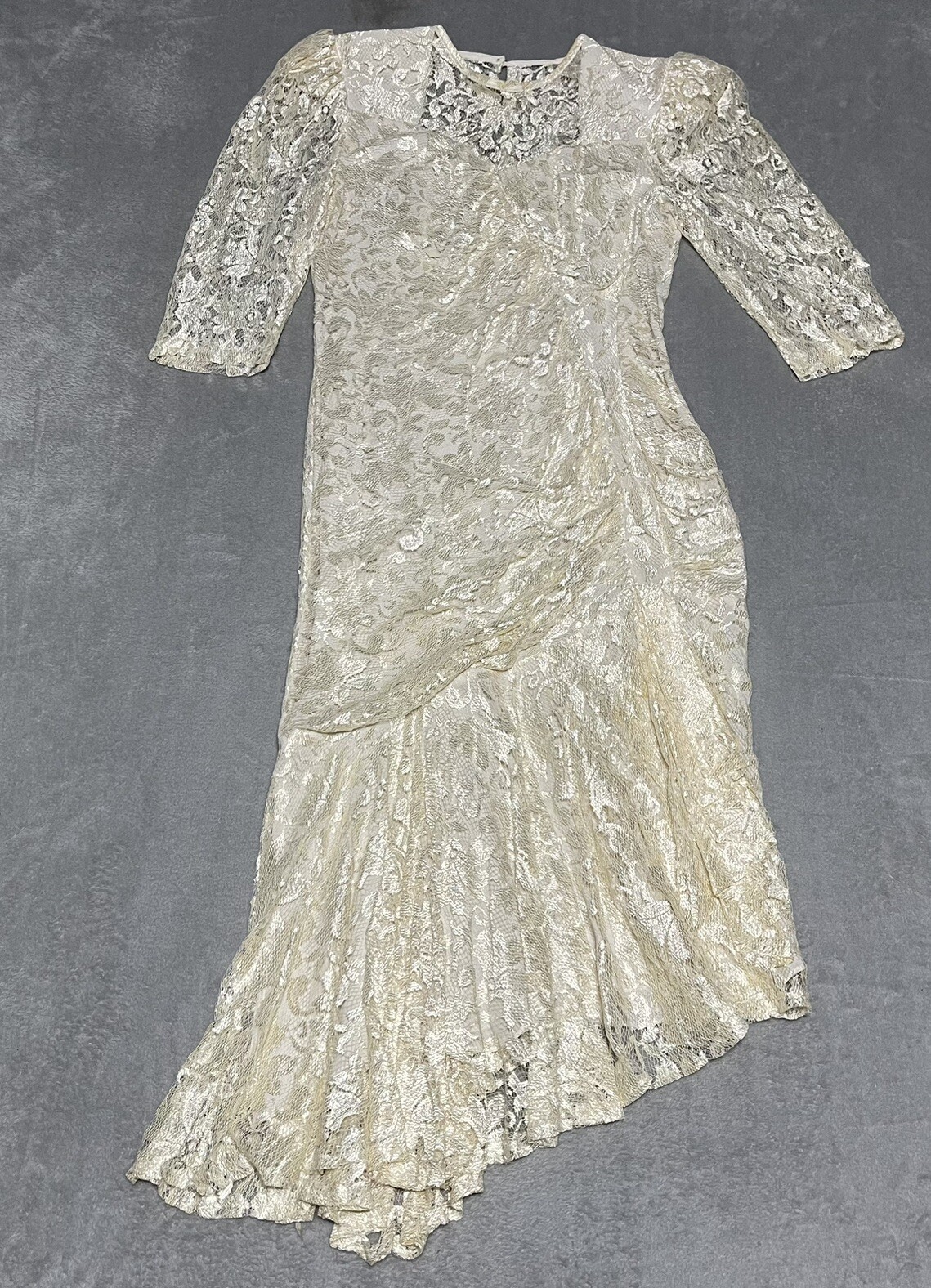 Vintage Ala Carte California Dress Womens 80s Cream Lace Party Prom Wedding