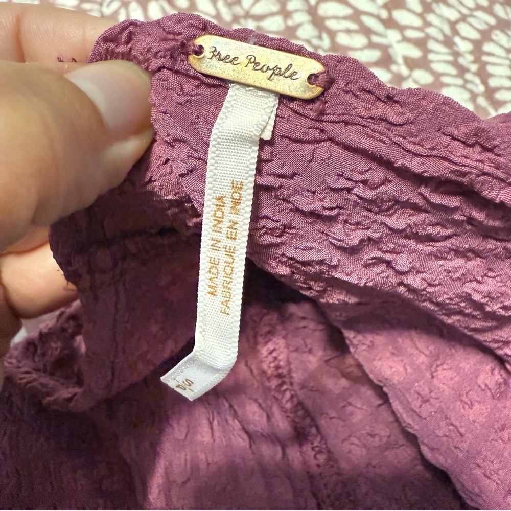 Free People Plum Textured Puff Sleeve Tie Back Peplum Top Size M