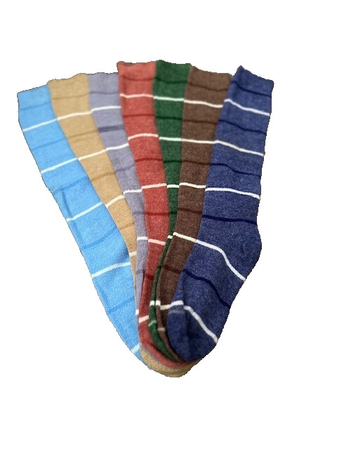 VTG 80s Striped Socks Sample Set NOS Mis Matched 7 pcs Red Brown Grey Blue Tan