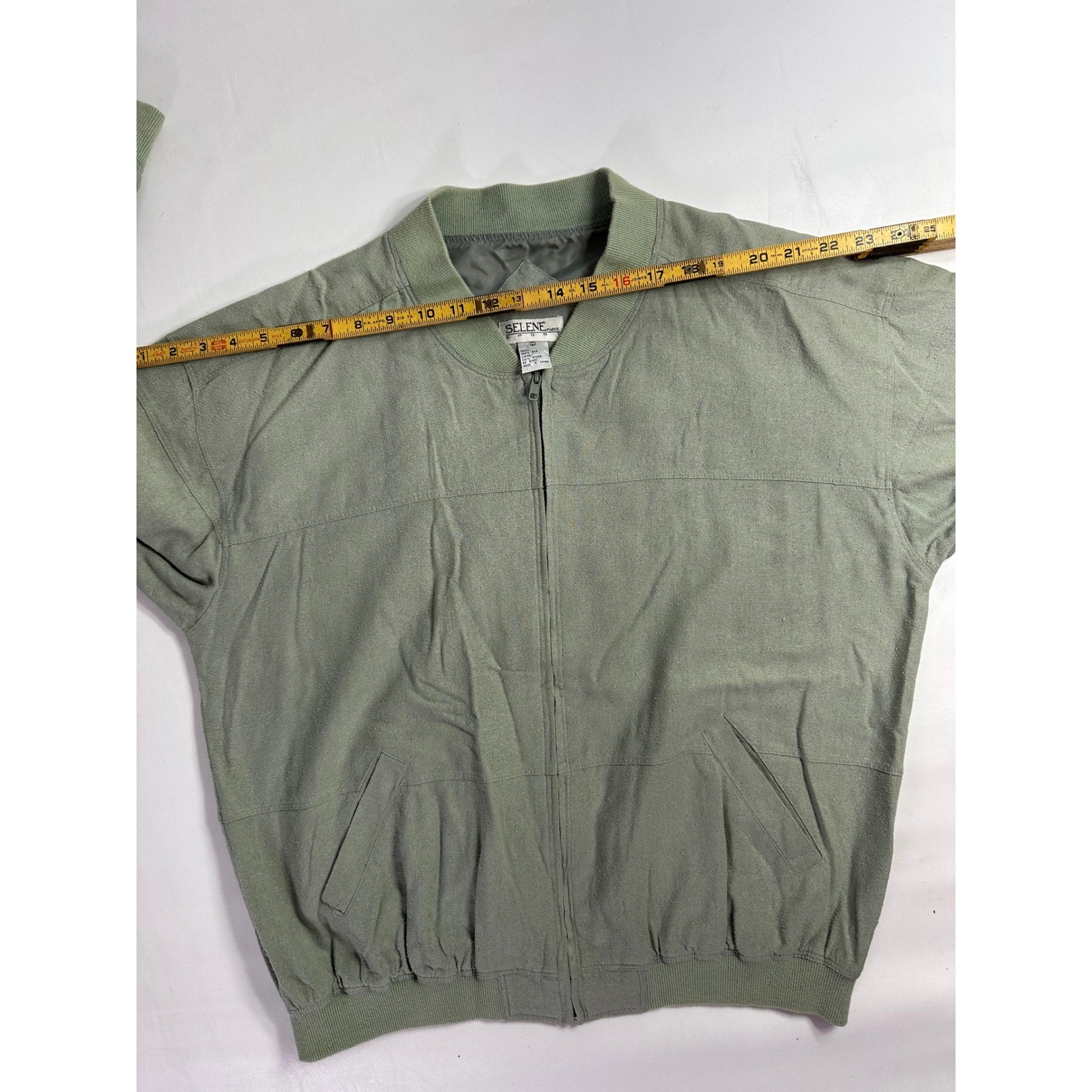 Selene Sport Sage Green 100% Silk 2-Piece Tracksuit Bomber Jacket Pants Set XL