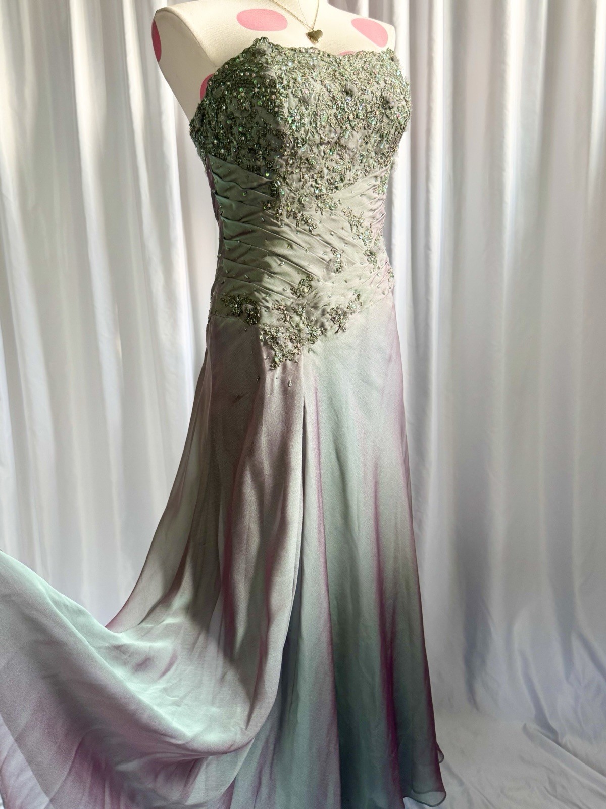 Vintage Y2K Blue Fairy Beaded Sequin Ruffle Layered Princess Formal Gown Dress 6