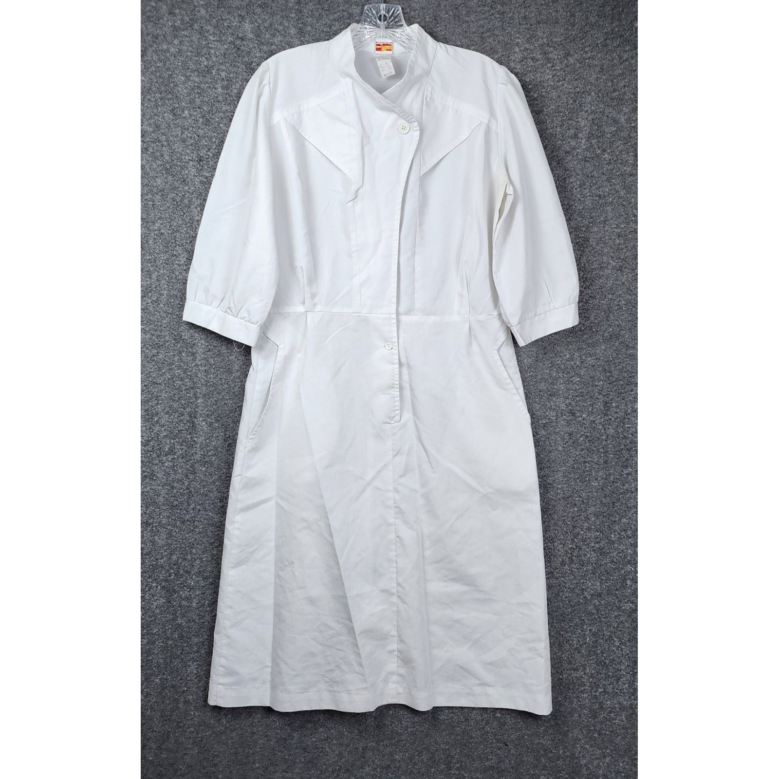 Uniflair Nurse Uniform Dress Women Size 12 White Vintage Made in USA 236