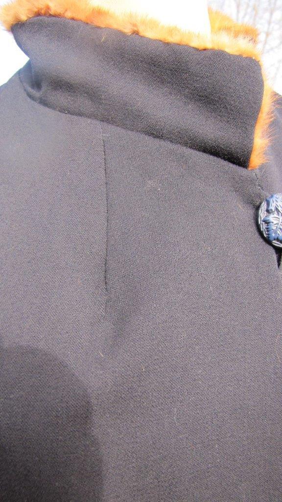 1920S BLUE ART DECO COAT SIDE STITCHING & PLEATS MED/LG CELLULOID BUTTONS