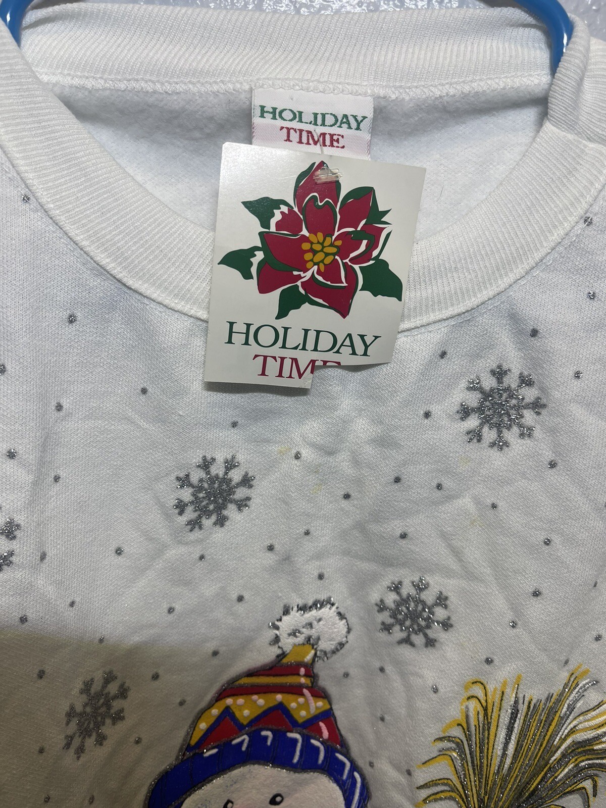 Holiday Time Christmas Sweatshirt Snowman Glitter Made in USA Vintage Sz XL