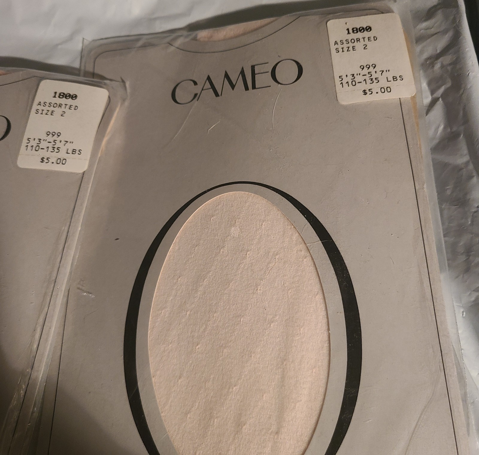 Cameo Patterned Nylon Pantyhose Size 2 Rose Beige NEW In Package X 2
