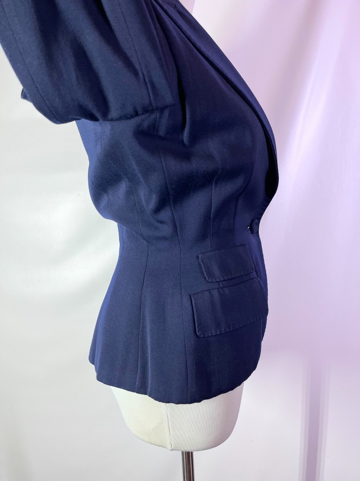 Vintage 1960s Fitted Navy Blue Blazer Jacket Shoulder Pads