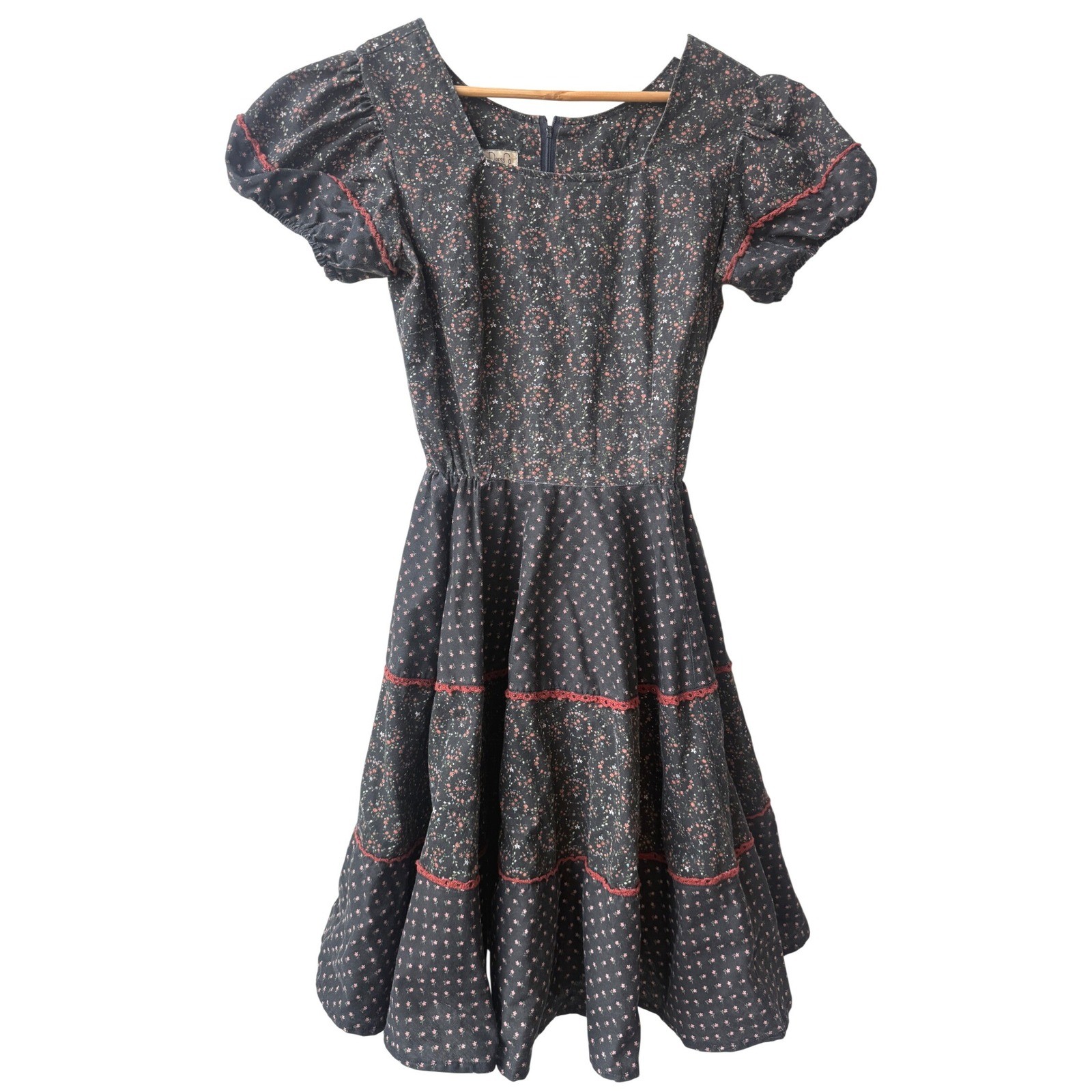 Vintage 70s Square Dance Dress Co Floral Dress Size L Country Western Rodeo