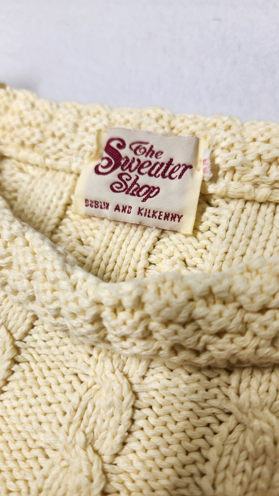 Vintage Irish Cotton Cable Knit Fisherman Sweater Cream Crewneck Pullover Size M