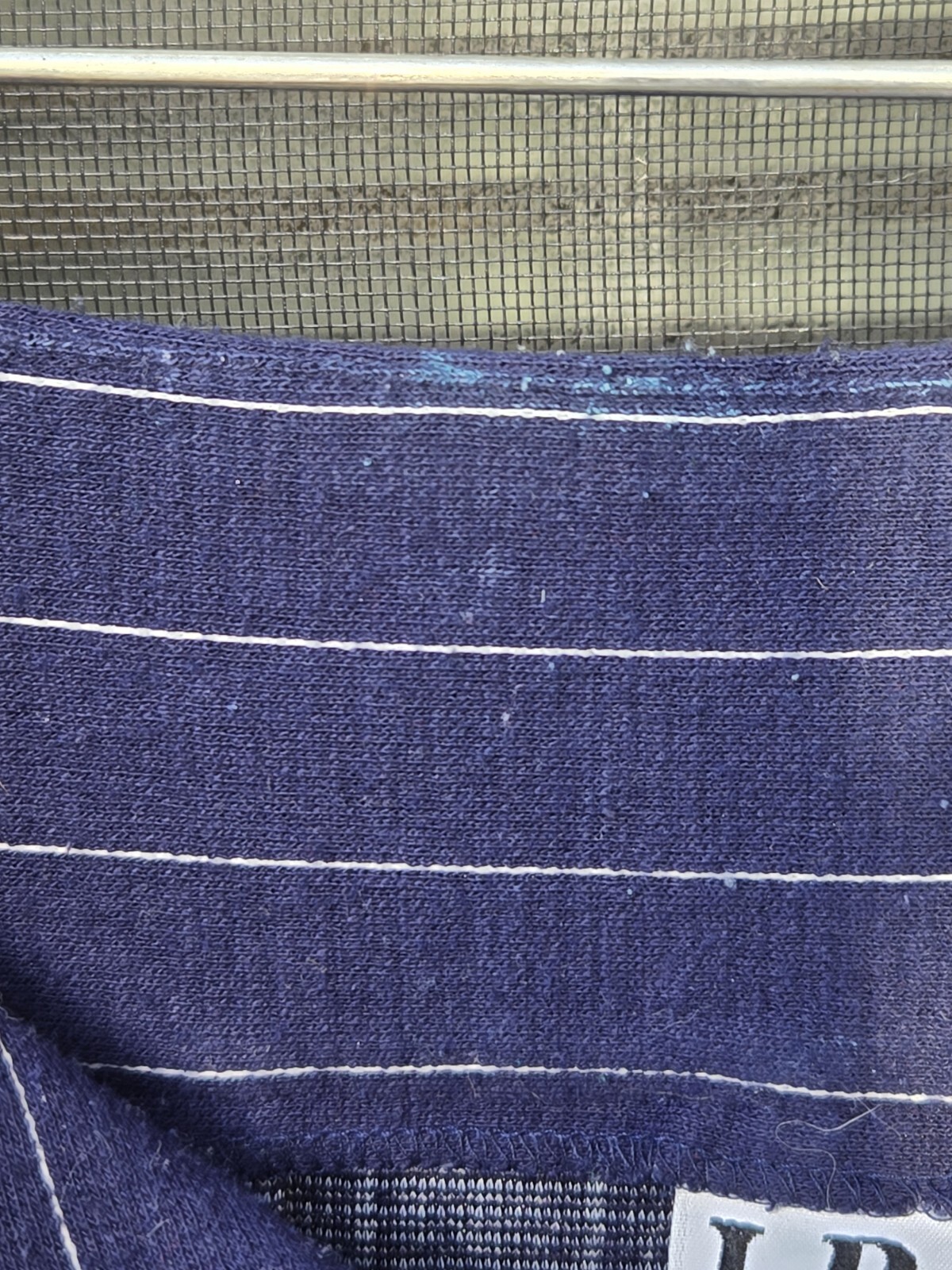Vintage JRT By Newport News 90s Navy Blue Pinstripe Romper Off Shoulder One…