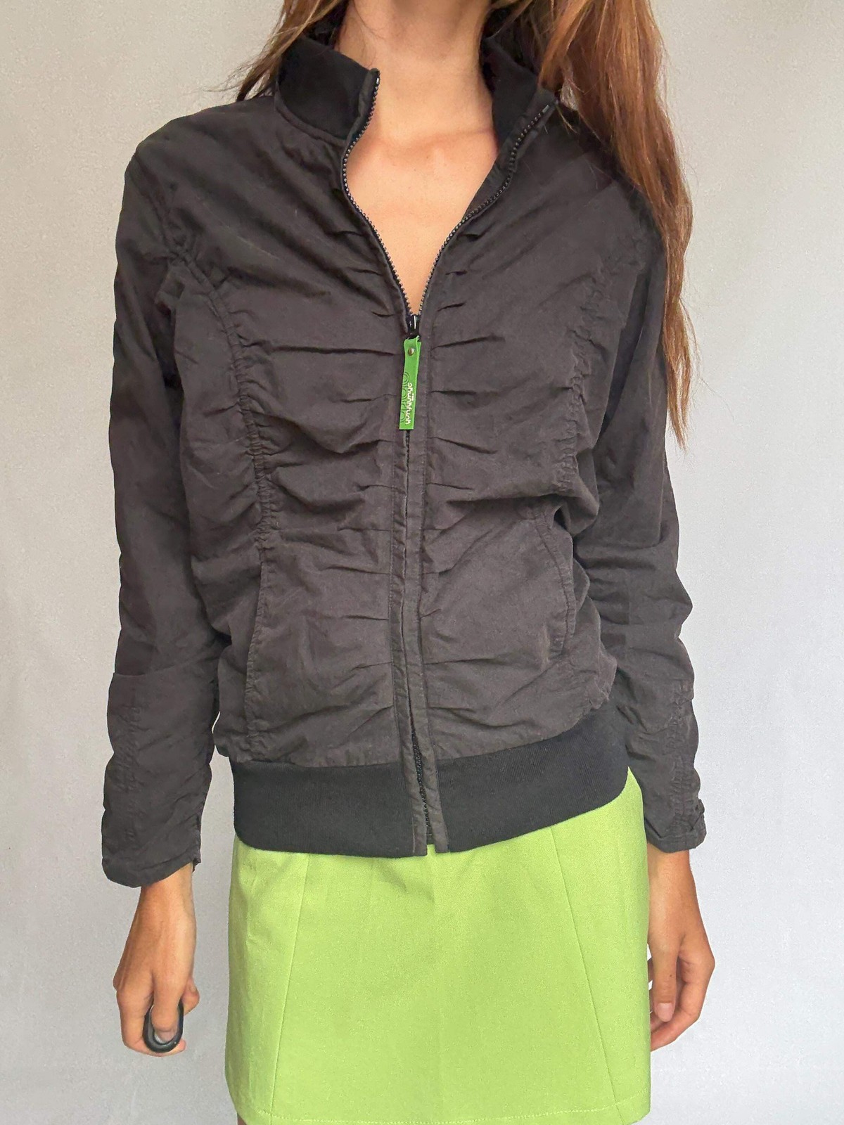 Skunkfunk zip-up bomber jacket – ruched black jacket in cotton blend – YKK zippe