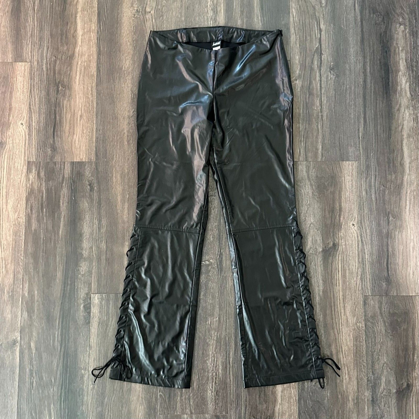 Vintage Fredericks USA Pants Lace Up PVC Latex Black Tie Sides Women’s Size 12