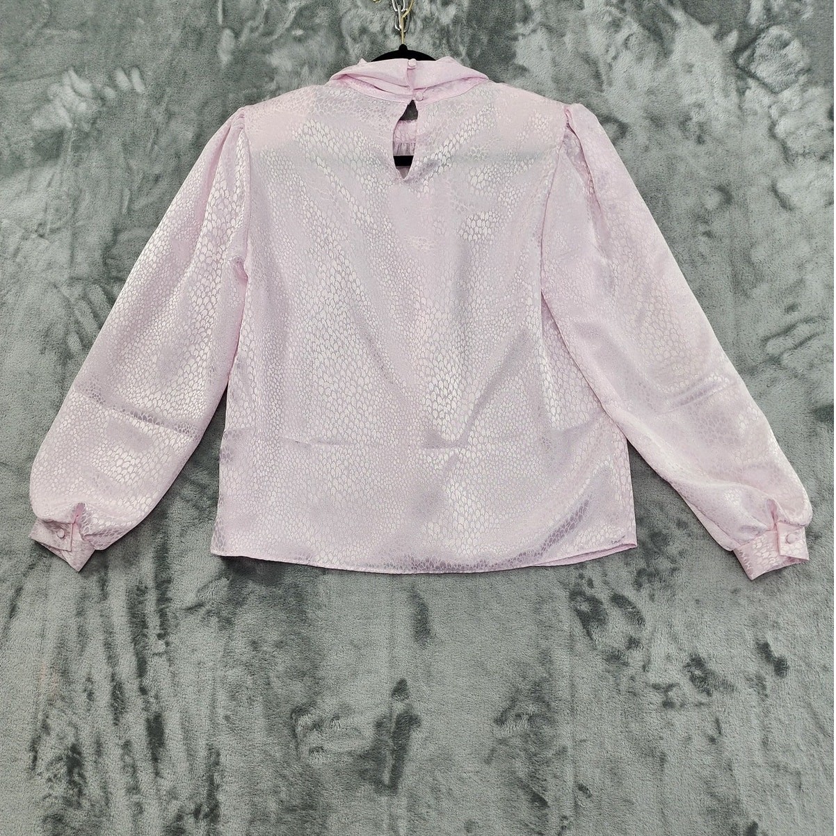 Vintage Grand Design Top Womens M Pink Jacquard Silky High Neck Long Sleeve