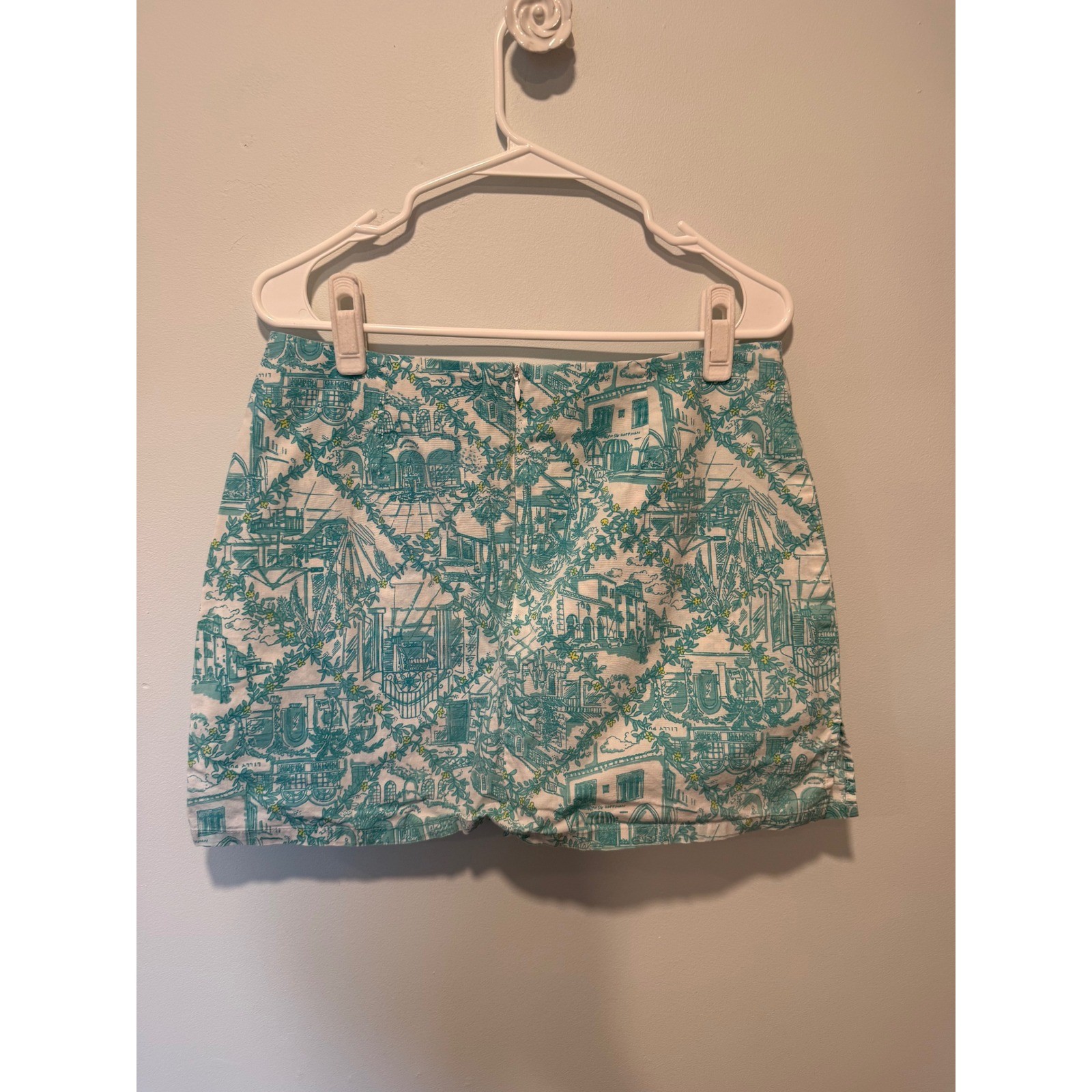 Lilly Pulitzer Vintage Y2K Toile Print Tie Front Top and Skort Set Teal White 10