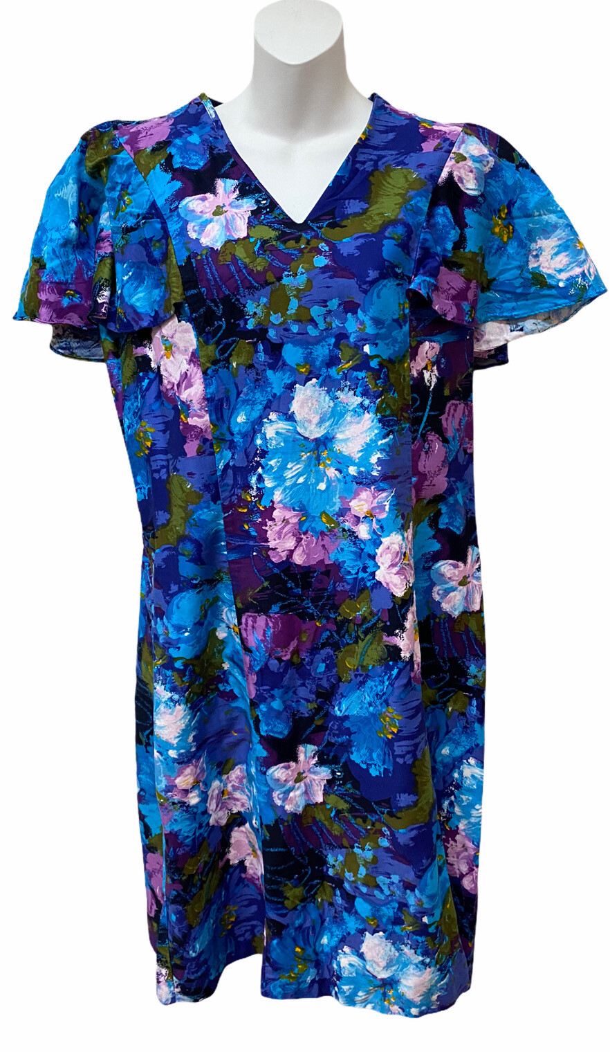 Vintage Sun Fashions of Hawaii Honolulu Colorful Flutter Sleeve Dress Fit M/L