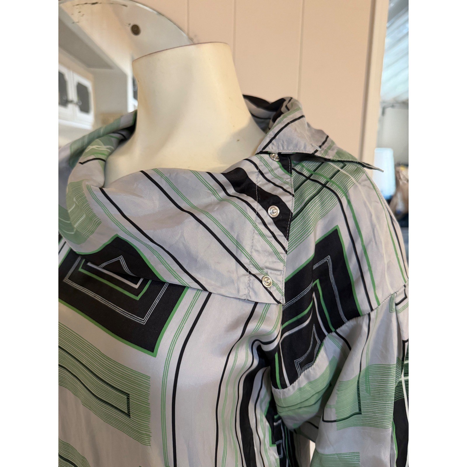 Diesel Vintage Satin Cowl Neck Shift Geometric Pattern W/Pockets Retro! S