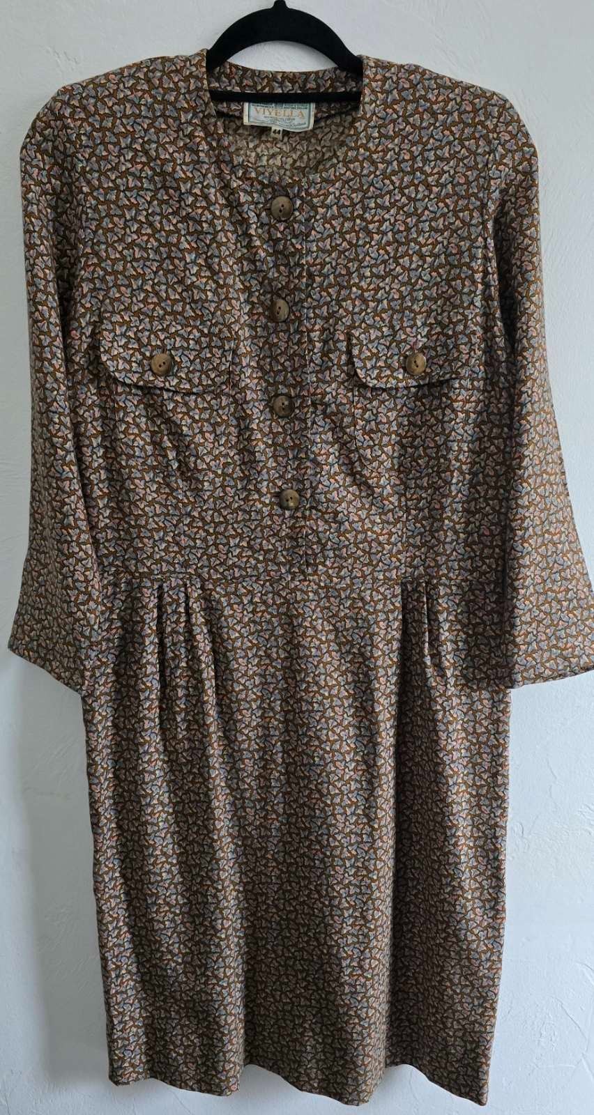 Vintage 1950s VIYELLA Wool/Cotton Abstract Print Dress Size 44 Scotland Flannel