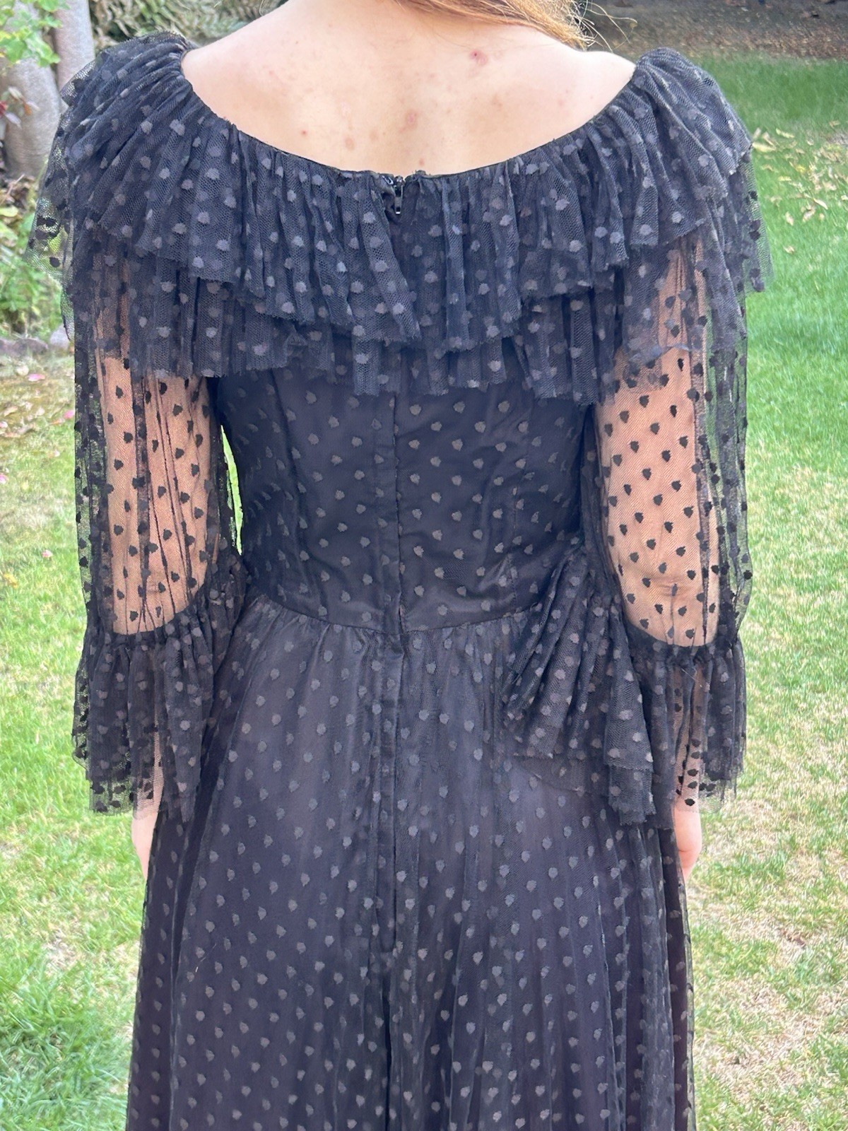 Vintage 50s 60s Miss Ashlee S Ruffle Dress Polka Dots Tulle Black