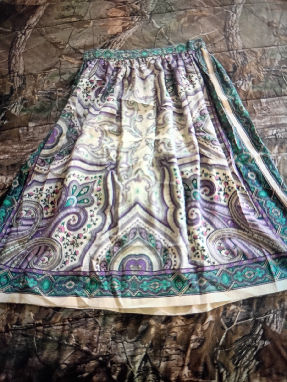 Vintage 1970s Samuel Robert Peter Hatsi Androu Paisley Silk Scarf Skirt Size 10