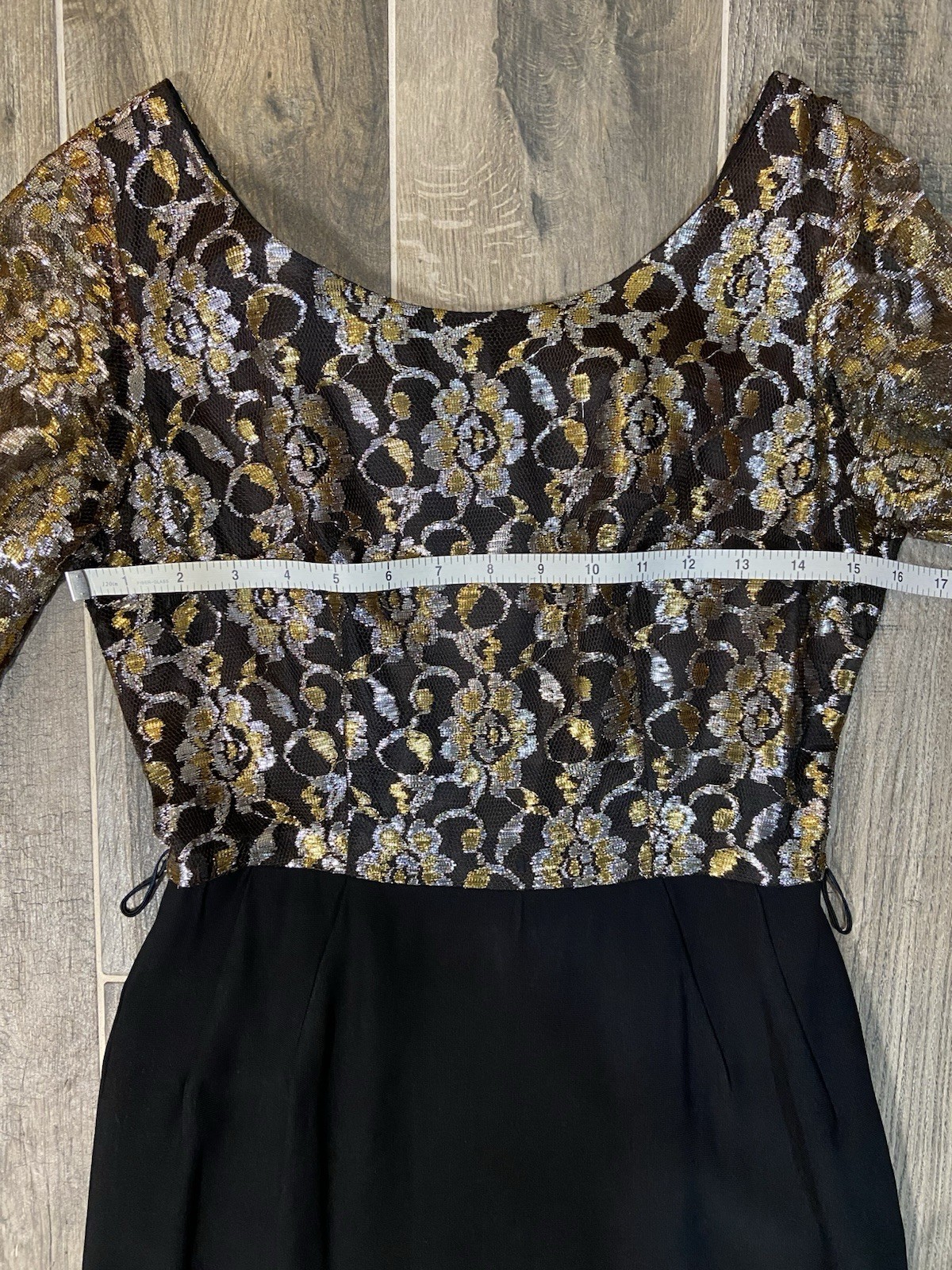 Vintage 1960’s Cocktail Dress Gold Black Metallic Lace Size 2